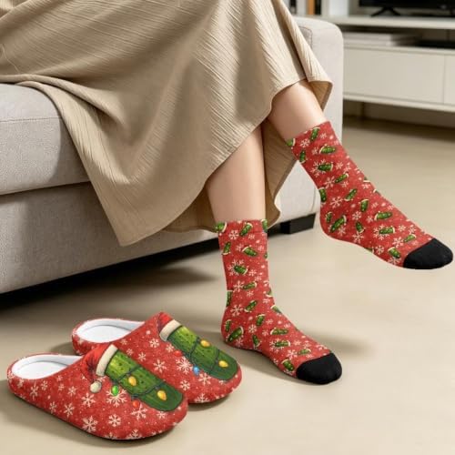 Jeiento Winter Fuzzy Slipper and Crew Socks for Women,Adult Slip-on Close Toe House Slipper,Flat Comfort home Slides - Image 3