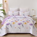 Dinjoy Floral Quilt Set Queen, 3 Pieces Purple Flower Bedspread Coverlet by DINJOY