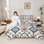 Erosebridal Mexican Tile Full Bedding Set,Colorful Talavera Tile Comforter Set for Kids Adults,Vintage Boho Floral Duvet Insert,Ethnic Mexico Style Bedroom Decor with 2 Pillowcases by Erosebridal