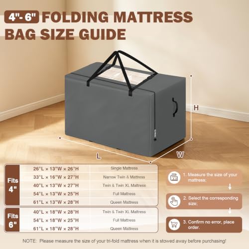 Cuddly Nest Folding Mattress Storage Bag Fits 6" Queen Mattress, Grey - Image 2