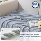 EMME Muslin Cotton Blanket Adults Heather Dusty Blue Throw XL 50"x70" - Image 2