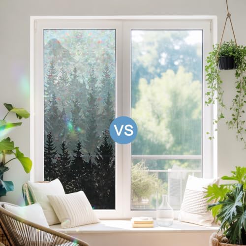 Grey Ombre Window Privacy Film Rainbow Static Cling Stain Glass Window Film for Glass Door, Decorative Sunroof Decal Sticker for Car 29.5"x78.7" Fall Autumn Forest Black Abstract Art Harvest - Image 5