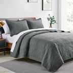Love's cabin Quilts for Full Bed Dark Grey Bedspreads Bedding Set - Lightweight Bedspread Comforter - Coin Pattern Bedding Coverlet for All Season - 3 Pieces (1 Quilt, 2 Pillow Shams) - Image 2
