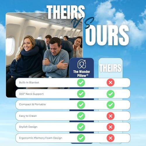 Travel Pillow with Built-In Blanket Memory Foam Neck Pillow for Airplane Travel, Flight Pillow with Blanket Portable Airplane Pillow for Adults Compact Travel Neck-Pillow for Plane, Car & Long Flights - Image 6