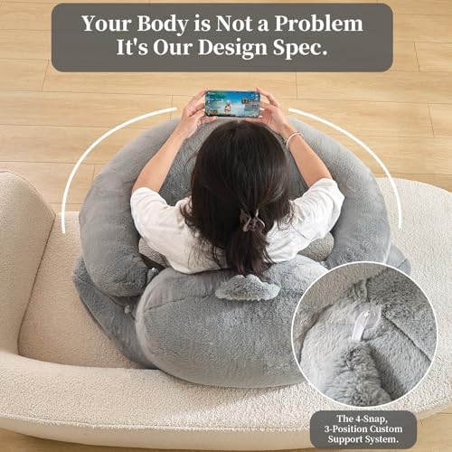 17" Reading Pillow for Bed,U Shaped Arm & Elbow Support,Gray Faux Fur - Image 4