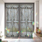 Farmhouse Retro Barn Door Window Privacy Film,Heat Control Sun Blocking Static Cling Rainbow Film,Vintage Wood Board Non-Adhesive Glass Sticker Door Window Tint,35.4" x 78.7" - Image 3