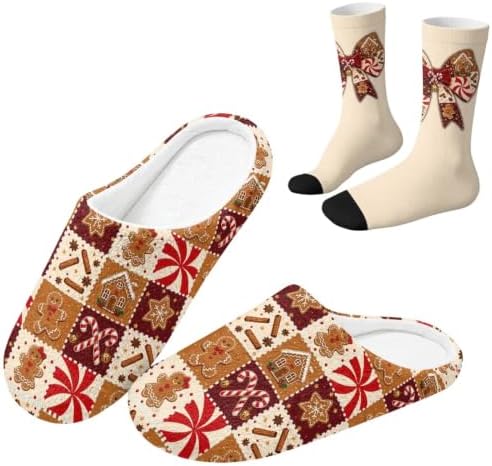 Jeiento Winter Fuzzy Slipper and Crew Socks Warm Winter Shoes Lightweight Soft Cushion House Slipper Bedroom Shoes by Jeiento