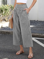 ANRABESS Womens Striped Gingham Wide Leg Cropped Palazzo Pants with Pockets - Image 3