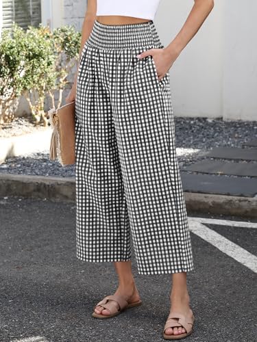 ANRABESS Womens Striped Gingham Wide Leg Cropped Palazzo Pants with Pockets - Image 3