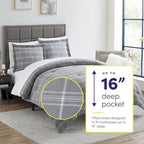 7 Piece Comforter Set Bag Solid Color All Season Soft Down Alternative Blanket & Luxurious Microfiber Bed Sheets, King, Gray Plaid - Image 2