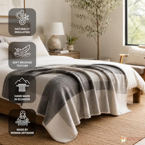 ALPAKITAS Alpaca Wool Blanket – Queen Size, 87 x 64 Inches – Warm & Lightweight – Couch, Bed, or Outdoor Blanket – Gray - Image 4