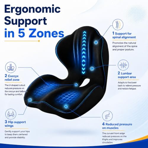 Seat Cushion L-Shaped Ergonomic Memory Foam Support for Office Chair Cushion, Car Seat Cushion, Seat Cushions for Office Chairs with Lumbar Alignment, Coccyx Relief for Wheelchair Travel Driving - Image 3