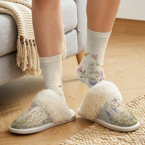 Fuzzy Slippers for Women Washable Cotton Slippers with Crew Socks - Image 4