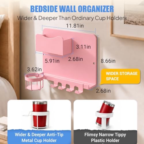 Metal Bedside Wall Shelf, No Drill Floating Bedside Shelf Wall Organizer - Image 2