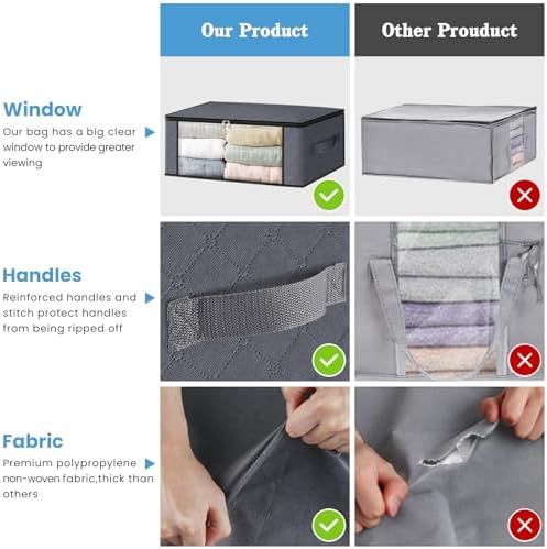 HomeHacks 8-Pack Clothes Organizer Storage Bags, 35L Storage Bins, Gray - Image 4