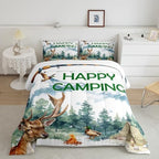 Erosebridal Happy Camping Full Comforter Set,RV Camper Bedding Set for Kids Boys Girls Bedroom Decor,Hunting Deer Fishing Bed Set Rustic Mallard Duck Bedding Comforter Sets,2 Pillowcases - Image 2