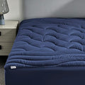 SLEEP ZONE Full Size Cooling Mattress Topper, Premium Zoned Cool Mattress Pad Cover, Padded Mattress Protector Breathable Washable, Deep Pocket 8-21" (Navy, Full) by SLEEPZONELIFE