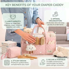 PeraBella Baby Diaper Caddy Organizer, Baby Basket Shower Gift, Portable Changing Table Basket, Postpartum Caddy & Tote Bag Pouch, Newborn Boy & Girl Nursery Essentials Registry, Car Diaper Organizer - Image 3