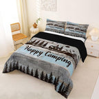 Erosebridal Rustic Camping King Comforter Set Rv Camper Bedding Set Country Farmhouse Wooden Board Comforter for Kids Boys Girls Mountain Pine Trees Quilt Duvet Blue Grey - Image 3