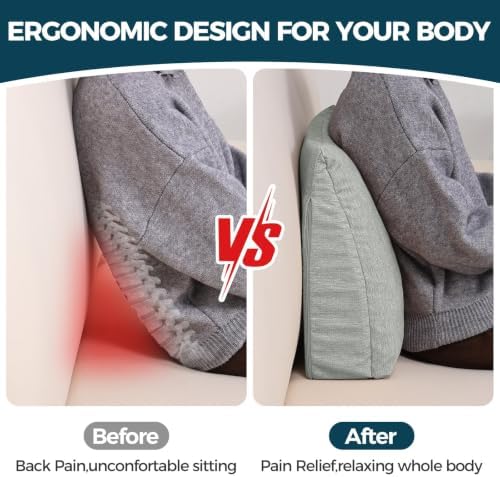Back Support Pillow for Recliner Soft Dual Layer Lumbar Support Pillow with Shredded Memory Foam Ergonomic Orthopedic Couch Lumbar Cushions for Elderly Lower Back Pain Relief Light Grey - Image 3