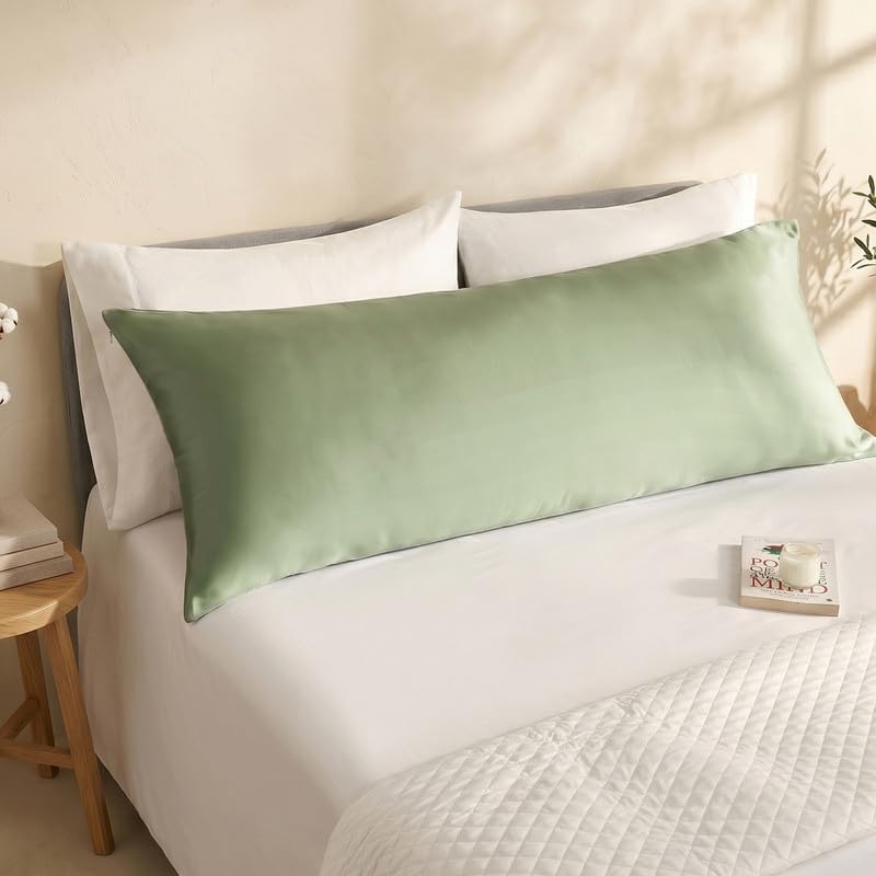 Bioweaves 100% Organic Cotton Body Pillow Cover for Body Pillowcases 300 Thread Count Soft Sateen Weave GOTS Certified with Zipped Closure - 21" x 54", Basil, Pack of 2 - Image 2