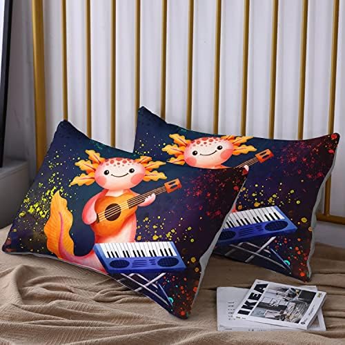 HOSIMA Axolotl Kids Bedding Set - Cute Cartoon Axolotl and Colorful Background-Sea Animals Queen Comforter with 2 Pillowcase - Image 5