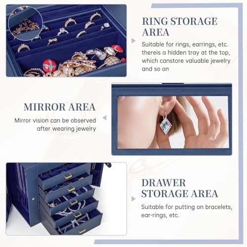 AKOZLIN 6-Tier Jewelry Box Organizer 5 Drawers Storage XLarge BlueBlue - Image 4