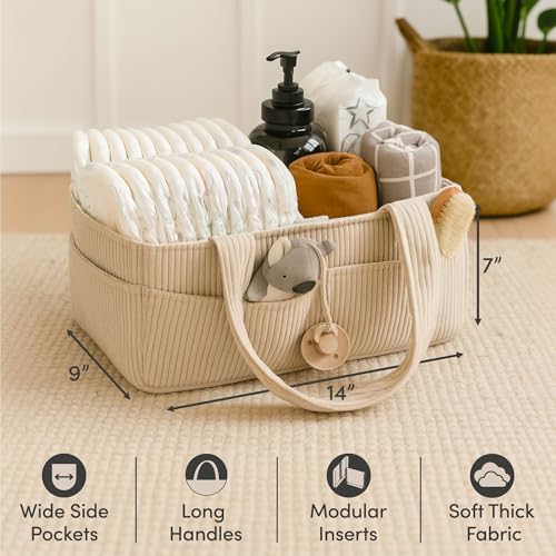 PUTSKA Baby Diaper Caddy Organizer, Nursery Basket (Cream, Corduroy) - Image 2