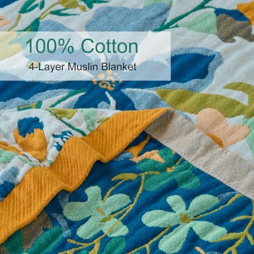 Boho Throw Blanket, 100% Soft Cotton Floral Quilt, Throw 50"x 60" - Image 4