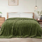 Exclusivo Mezcla Striped King Size Fleece Blanket for Bed, Olive Green by ExclusivoMezcla