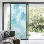 Window Privacy Film Frosted, Cyan Blue Palm Trees Tropical Non-Adhesive Static Cling Window Tint, Summer Beach Botanical Insulated Windows Frosted Films for Living Room, 35.4 x 78.7 Inches - Image 2