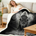 Bison Blanket Motivational Sherpa Throw for Couch, Powerful Buffalo Design for Gym Office Decor, 60x80 Inches Soft Fuzzy Cozy Animal Black Blanket for Men Loft Space - Image 2