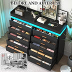 jiteentarou 5 Drawer Dresser with Charging Station and LED Lights, Modern Chest of Drawers with Power Outlet, Organizer Cabinet for Bedroom, Living Room, Entryway, Black - Image 5