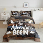 Erosebridal Rustic Farmhouse Comforter Set for Cabin Camper King Bedding Set for Rv Bunks,Happy Camping Quilt Comforter for Kids Boys Adults Men,Retro Grunge Brown Rusty Planks Duvet Insert 3 Pcs - Image 2