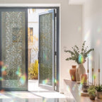 Japanese Window Privacy Film Rainbow Static Cling Stain Glass Window Film for Glass Door, Decorative Sunroof Decal Sticker for Car 29.5"x118" Grey Simple Traditional Flowers Leaves Pattern - Image 3