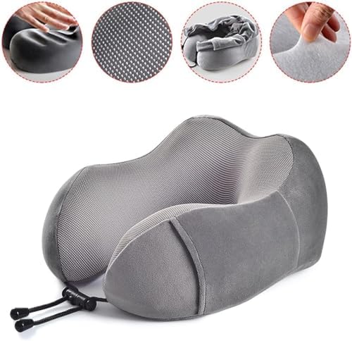 QUQUQ Travel Neck Pillow for Sleeping Memory Foam Travel Neck Pillow Cushion Support for Airplane Sleeping Comfortable(Grey) - Image 3