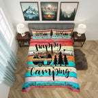 Camper Bedding for Travel Trailers,Colorful Stripes Vintage Barn Door Comforter Cover Set Twin,Happy Camping Duvet Cover for Boys Girls Camping Lover,Western Farmhouse Style Bedding Set,No Comforter by CastleFairy