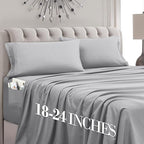 Mocassi Cal King Size 4-Piece Bed Sheet Set - 1800 Premium Hotel Quality Microfiber 18-24 Inches Extra Deep Pocket Fitted Sheet- Luxury Soft, Breathable, Wrinkle, and Fade Resistant, Silver by MocassiLuxuryBedding