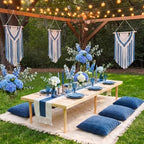 Beeveer Extra Large Outdoor Boho Picnic Blanket 91'' x 71'' Blue Table Runner 6 Throw Pillow Cover Woven Cotton Yarn Oversize Beach Blanket Washable for Picnic Camp Wedding - Image 4