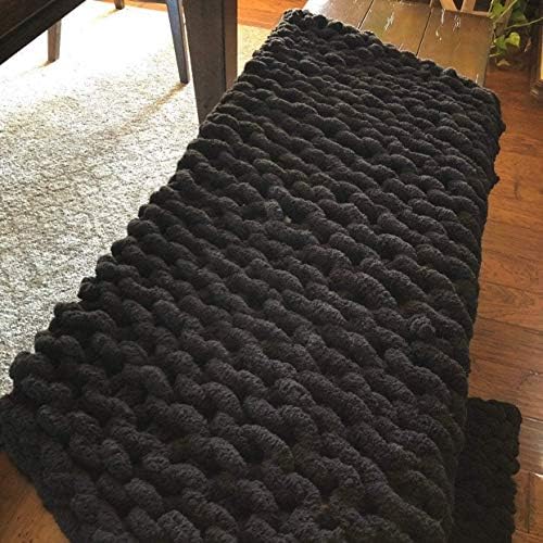 Chunky Knit Throw Blanket Chenille Yarn Soft Cozy Bulky Knitted Blanket for Sofa Bed Chair Large Hand Made Boho Home Decor Black 32x40 - Image 4