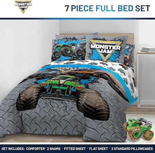 Monster Jam Full Size Comforter Set 7 Piece Kids Bedding for Boys, Gray - Image 2