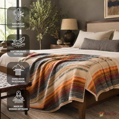 ALPAKITAS Alpaca Wool Blanket - Twin Size Bed Blanket - Alpaca Throw Blanket - Warm Blanket, Lightweight, Couch Blanket or Camp - Outdoor Blanket - 75 x 38 Inches (White & Brown) - Image 4