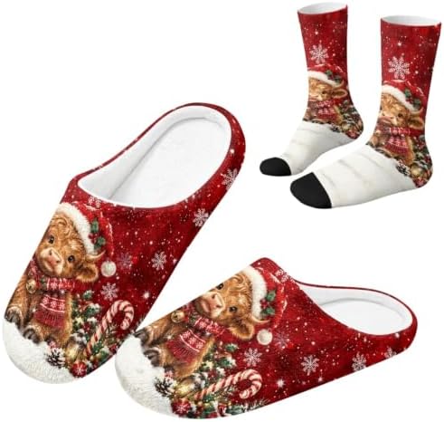 Jeiento Winter Fuzzy Slipper and Crew Socks for Women,Adult Slip-on Close Toe House Slipper,Flat Comfort home Slides by Jeiento