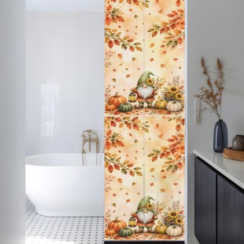 Window Privacy Film Frosted, Thanksgiving Gnomes Reusable Static Cling Window Tints, Fall Pumpkin Maple Leaves Sunflower Heat Control Windows Films for Offices, Balcony, 29.5 x 118 Inches - Image 3