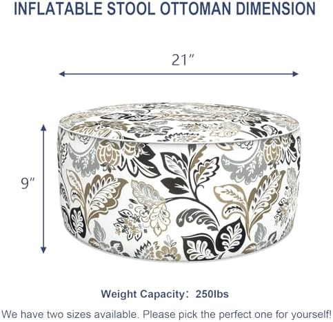 Patio Inflatable Ottoman, 21x9 Inch Portable Stool Ottoman with Handle, Outdoor Round Footrest Stool for Garden Camping, Dailey Tan - Image 2