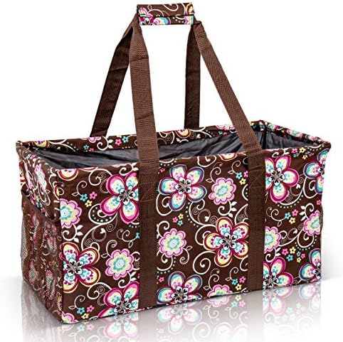 Extra Large Utility Tote Bag - Oversized Collapsible Beach Bag - Brown Daisy by Lucazzi