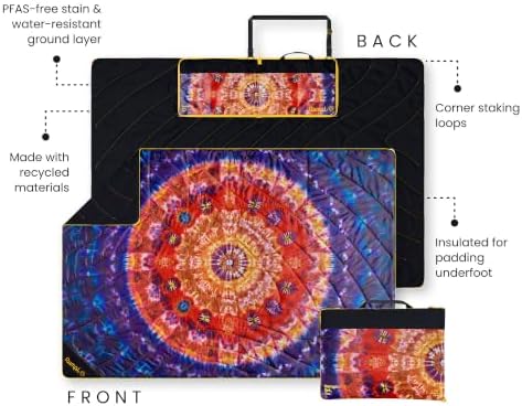 Rumpl Stash Mat Packable Picnic Blanket and Tote Bag, Tapestry Tie Dye - Image 4