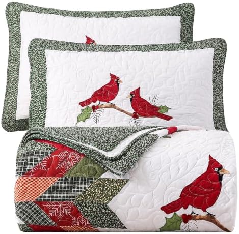 vctops 3 Pieces Christmas Cotton Quilted Quilt Set (Birds,Oversize Queen) - Image 2