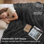 PHF Soft Sherpa Fleece Blanket King, Tufted Jacquard, 03-Dark Grey - Image 2