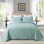 Travan 3-Piece King Quilt Set Quilted Bedspread Oversized Microfiber Lightweight Bedspread Coverlet Set with Shams Bedding Set for All Season, Blue, King by Travan